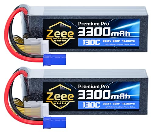 Zeee Premium Pro 6S Lipo Battery 3300mAh 22.2V 130C Ultra-Low IR Soft Pack Lipo Battery with EC5 Connector for RC Drone Car Truck Boat Helicopter Airplane Racing Models (2 Packs)