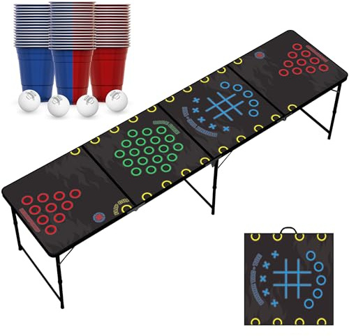 RedCupShop® Bierpong Tisch | Klappbar & Tragbar | Wasserabweisend & Kratzfest | Partyspiel für Erwachsene (Multigame (Tisch, Becher & Bälle))
