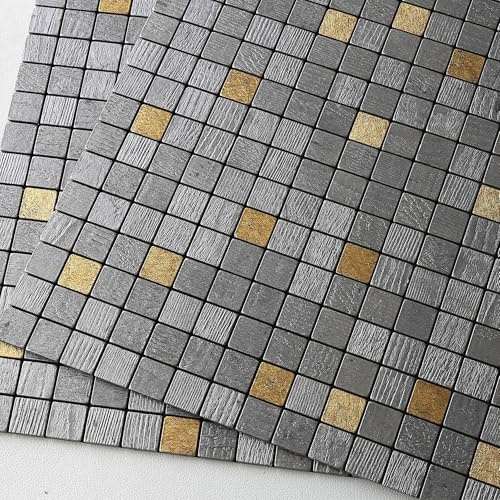 VAOVI Small Square Tiles Stickers for Kitchen Splashback,3D Stone Effect Stick-on-Tiles Matte Self-Adhesive Wall Tiles Peel and Stick Mosaic Waterproof (Black Gold,10pcs)