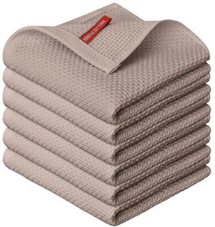 Artoid Mode Waffel Braun 100% Baumwolle Weiche Küchentücher Geschirrtücher, 6er Set 30x30 cm Waschbar Saugfähig Spüllappen Reinigung Küchen