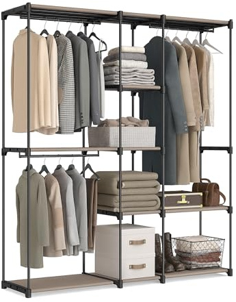 Relaxdays Garderob, öppen garderob, hyllor och klädhängare, klädställ, flexibelt plug-in-system, vit