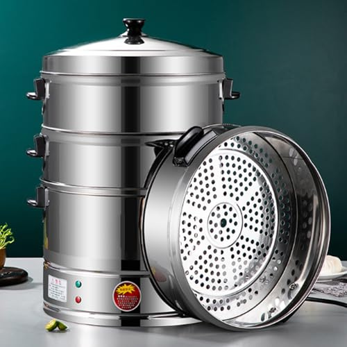 Vaporera Eléctrica De 40/47/52 Cm, Multicocina De Acero Inoxidable De 3 Niveles, 12 H De Autonomía, 3400 W/3400 W/4300 W, Calentamiento Automático, para Carne, Albóndigas Y Arroz