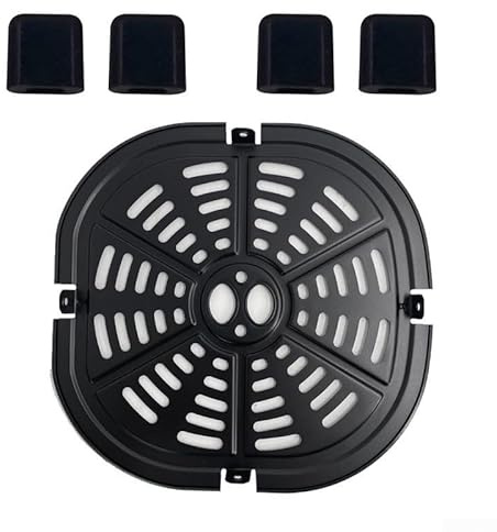 Sartén de parrilla para freidora de aire, bandeja redonda de accesorios para freidora de aire, placa de parrilla, piezas de repuesto, antiadherente, incluye 1 bandeja y 4 protectores de esquina