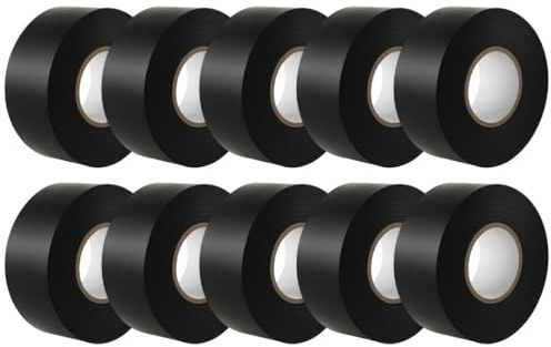 GTSE Black Wide Electrical Tape, 25mm x 20m, 10 Rolls of Strong Self-Adhesive PVC Insulation Tape for Insulating, Repairing and Protecting Electrical Wires