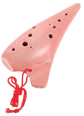 BESTonZON Keramik Okarina 12-loch Flöte für Anfänger mit Vielseitigem Sound und Schützendem Etui Rosa Design für Musikunterricht und Kleine Aufführungen