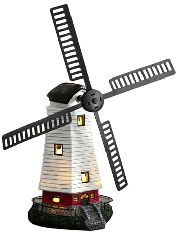Arroopu Maison Lumineuse Extérieure - Figurine Décorative LED De Moulin À Vent - Statue Lumineuse de Moulin à Vent Solaire - Pour Allée Terrasse Balcon Jardin