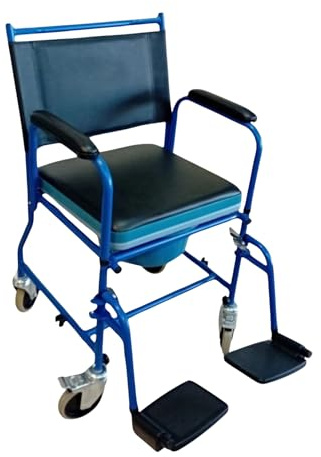 GERCARE Silla Ducha con Ruedas de Traslado con Cubeta. Silla WC Personas Mayores con Estructura de Acero Resistente. Silla Baño Adulto con Reposapies. Ideal para Baño, Traslado y Cuidado de Mayores