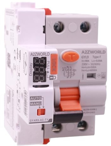 Interruttore Differenziale Tipo F WIFI Con Riarmo Automatico, RCCB Salvavita Classe F 30mA/0,03A 40A, APP Tuya Smart Life, 1P+N 6kA, 3 Moduli DIN, Controllo Remote e Manuale
