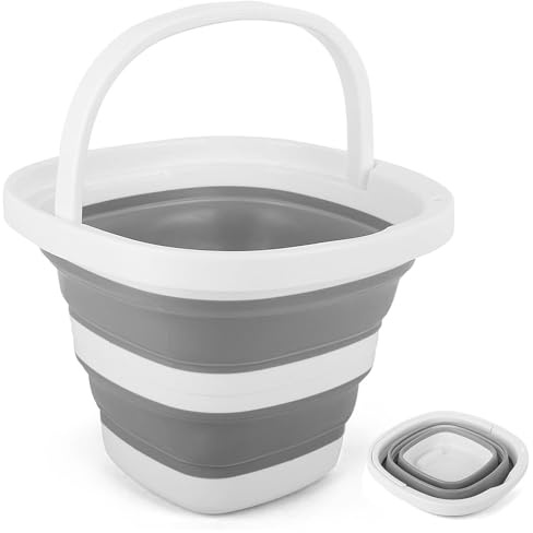 Cubo Plegable 5 litros Cubos Limpieza con Asa Portátil y Que Ahorra Espacio para la Coches Camping Playa Pesca Viaje Jardinería Exteriores (Gris)