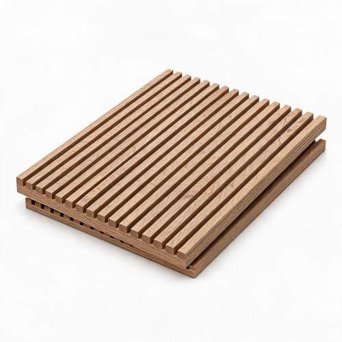 IDEALHOUSE Panel Acústico de Madera para Estudio y Hogar – Aislante y Absorbente de Sonido 3D, Decorativo, MDF 12mm + Espuma 9mm, Fácil Instalación, Ideal para Pared, Acabado Roble, 4PCS 120x60cm