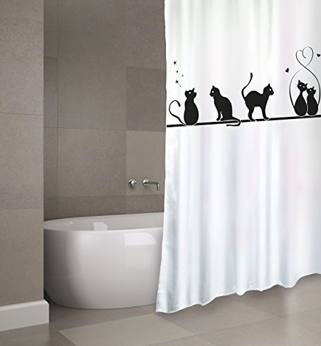 MSV katt polyester duschdraperi, flerfärgad, 180 x 200 cm