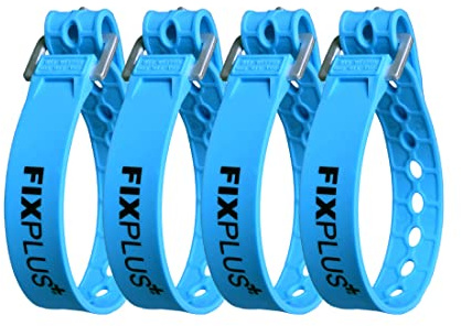 Fixplus-Strap 4-pack – spännrem för säkring, fastsättning, buntning och fastspänning, tillverkad av specialplast med aluminiumspänne 35 cm x 2,4 cm (blå)