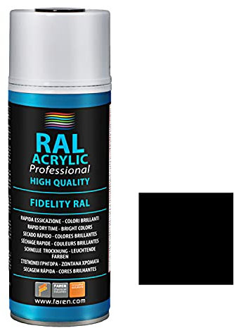 Faren RAL ACRYLIC, Vernice spray Acrilica 100%, Smalto FIDELITY RAL, Colori Brillanti a Rapida Essiccazione, 400ml (RAL 9005 NERO LUCIDO)(1pz)