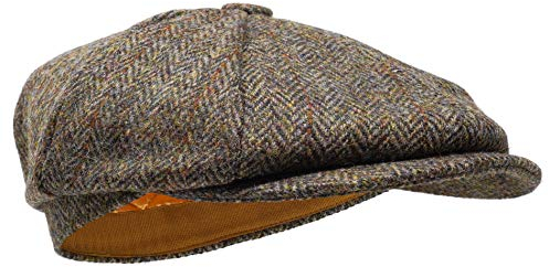 Borges & Scott Lomond Schirmmütze Newsboy – Schiebermütze aus 100% handgewebter Wolle - Harris Tweed - wasserabweisend - Fischgrätenmuster 58cm