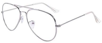 Outray Clear Lens Costume Glasses 70's Style Metal Wire Rimmed Clear Glasses Frame for Adults and Kids Silver