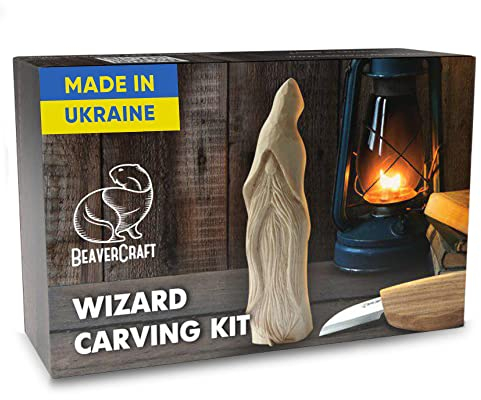 BeaverCraft, Holzschnitz-Set für die Anfänger – Hobby DIY Schnitzset für Erwachsene und Jugendliche – Schnitzmesser-Set mit Holzblöcke – Holzschnitzwerkzeug-Set – Set zum Holzschnitzen DIY03 Zauberer