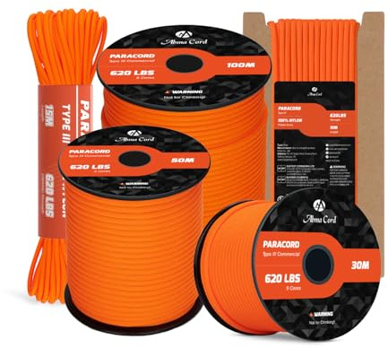 Abma Cord Paracord 620lbs 4mm 50M 100% Nylon Seil Typ 3 Schnur mit 9 Kern