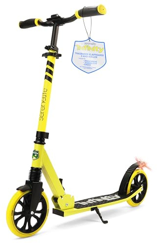 SereneLife Folding Kick Scooter, Kick Scooters for Kids Ages 8–12 and Adults, Boys, Girls, Teenagers 11–15, Stunt Folding with Big Wheels, Lightweight & Adjustable, Yellow