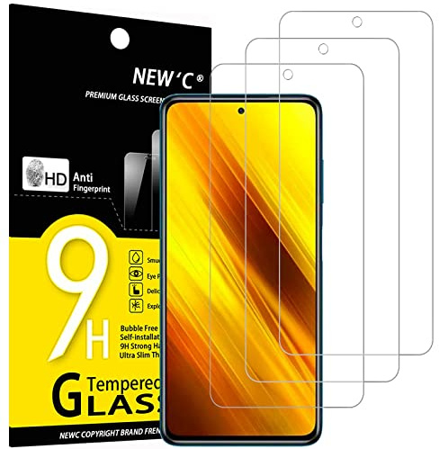 NEW'C 3 Piezas, Protector Pantalla para Xiaomi Poco X3 / Poco X3 Pro/Poco X3 NFC, Cristal templado Antiarañazos, Antihuellas, Sin Burbujas, Dureza 9H, 0.33 mm Ultra Transparente, Ultra Resistente