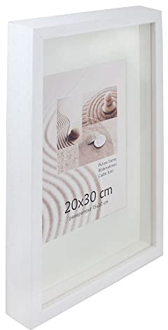KM Foto 3D Objektrahmen Holz Bilderrahmen Shirt Trikot Rahmen Collage Wanddeko Poster S223: Farbe: Weiß | Format: 20x30