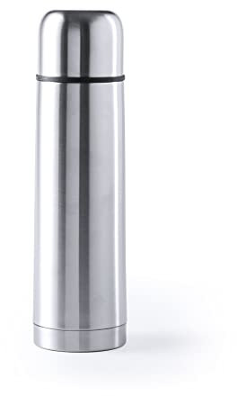 Termo de café para llevar- Botella térmica de medio litro en acero inoxidable con doble pared. Termo para bebidas calientes o frias con tapón de seguridad/taza (Plateado)