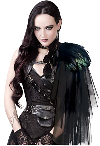 keland Maleficent Kostüm Accessoire Gothic Unregelmäßig Tüll Feder Schulterstück Epauletten Shrug für Cosplay (Schwarz-002)