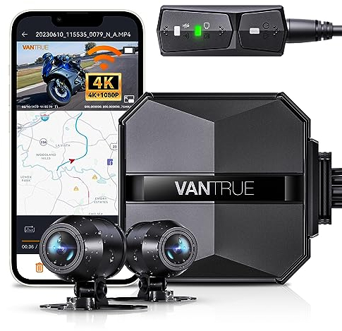 VANTRUE F1 Dashcam Motorrad 4K + 1080P, 5GHz WiFi Dashcam Auto vorne hinten mit GPS, HDR, WDR, Vollständig wasserdicht Motorrad autokamera, STARVIS Nachtsicht, 24Std. Parkmodus, Max. 512G