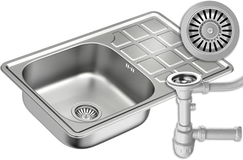 QUADRON | LOUIS handfat i rostfritt stål med en kammare | handfat | dränering ingår | passar skåp minst 50 cm | infälld (satin)