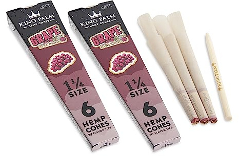 King Palm Preroll Cone and Filter Tip - All Natural Pre-Roll Cones - 2 Pack - (Grape Swish, 1 1/4, 6 Pack)