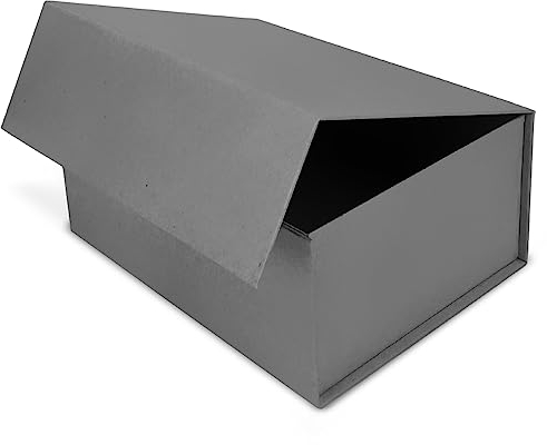Verpackungswelt Geschenkbox mit Deckel – 45x35x20 cm – Hartschale mit Magnetverschluss – für Geburtstag, Hochzeit, Weihnachten, Geburt – Verpackung in Grau