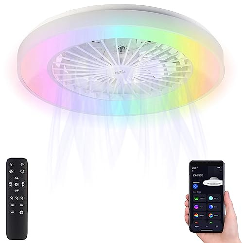 Sichler Haushaltsgeräte Lampe mit Ventilator: 2in1-WLAN-Deckenleuchte & Ventilator, RGB-CCT-LEDs, 30W, 1.250 lm, App (mit Licht, Ventilatorlampe, Kühl)