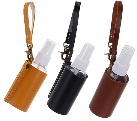 FRCOLOR 3Pcs Travel Perfume Spray Bottle Leather Case with Keychain Refillable 2Oz Bottles for Shampoo Body Wash Facial Care