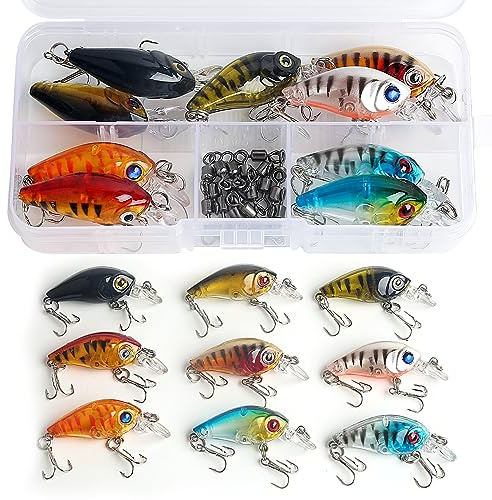 Realure 9 Pezzi Mini Wobbler Kit, Esche per Minnow con Girelle da Pesca Rotolanti, Crankbait da 4,5 cm 3,5 g con Ami Alti, Esche da Pesca per Trota d'Acqua Dolce Acqua Salata Persico Cavedano