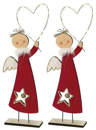Mopec NW44 Set mit 2 Figuren aus Holz Engel Samt mit LED, 11 x 37 x 4,5 cm.