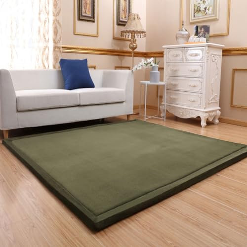 Single tree forest Large Area Rug, 2cm Thick Kids Carpet, Solid Color-Olive Green-120 * 120cm
