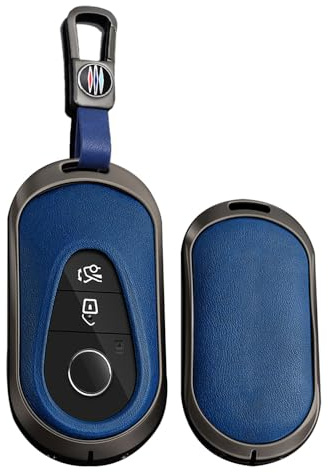 TECART Leder Autoschlüssel Hülle Cover Passt für Mercedes Benz C S Klasse W223 W206 EQS 450 500 580 E53 AMG S350L S500L Tragbar Smart Schutzhülle Schlüsselcover Zubehör 3 Taste A Schwarz Blau