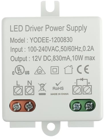 EPLZON 12VDC 10W Mini Trasformatore Piccolo e piatto Nessun carico minimo richiesto Adatto a Vari Apparecchi di Illuminazione LED a Bassa Tensione 12V e Altri Alimentatori(1 pezzi)