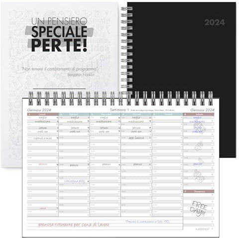 Diario Agenda 2024 Giornaliera Settimanale - Weekly Planner 2024 12 Mesi con Copertina Morbida - Planning da Tavolo, 16,5 x 24 cm