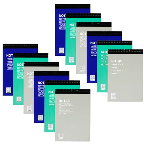Acan Tradineur - Pack de 12 blocs de notas, 80 hojas cuadriculadas, incluyen matriz de corte y tapas de cartón, hacer anotaciones (Tamaño A5-145 x 210 mm - Color cubierta aleatorio)