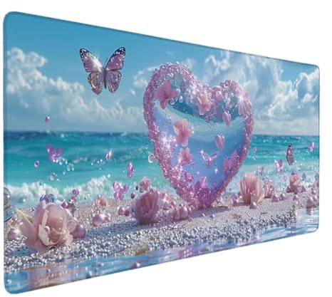 Alfombrilla Ratón XXL 1000x500, Alfombrilla Ratón Extendida de Gran Tamaño con Bordes Cosidos, Base de Goma Antideslizante y Almohadilla Escritorio para Teclado, Alfombrilla Gaming (Rosa, Flor) I-1