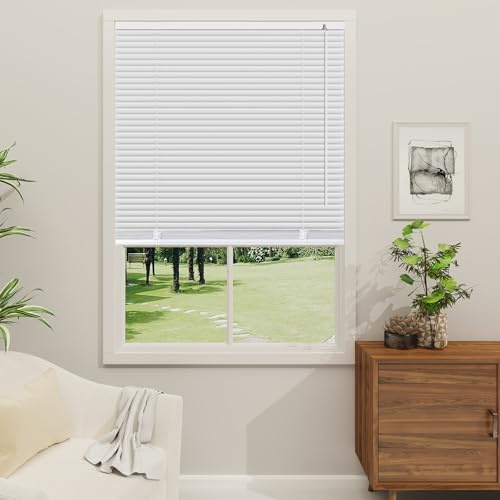 OptiBlinds Cordless 1 Mini Blinds Suitable for 29 W x 64 H Windows Darkening Waterproof Aluminum Heat Resistant Horizontal Window Blinds & Shades Hidden Install for Bedroom,Kitchen,Bathroom