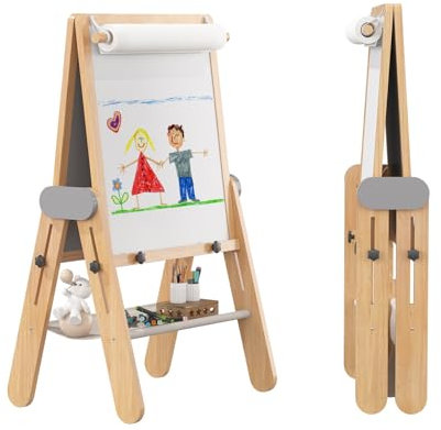 BanaSuper Chevalet Peinture Enfant, Tableau Enfant Double Face Magnétique, Chevalet de Peinture Réglable en Hauteur pour Tout-Petits, Réglable en hauteur (90-110 cm), Pliable & 80% Prémonté, Gris
