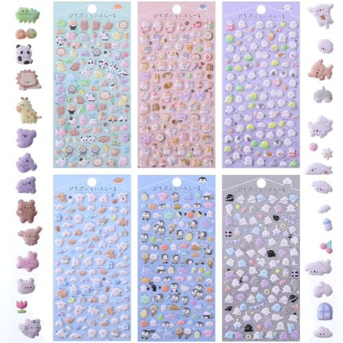 600 Stück Kawaii Sticker Cartoon Tieren Mini Sticker Set Niedlich Klein 3D Aufkleber Geschwollene Aufkleber für Kinder Katzen Hunden Pinguinen Stickers für Scrapbooking Handyhüllen Basteln