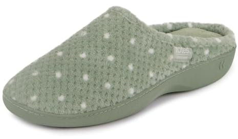 Isotoner® Ladies Popcorn Terry Mule Slippers, Pillowstep® Memory Foam with 360° Surround Comfort, Secret Sole Support, Durable Sole, Machine Washable, Sage Green (Green), 5 UK