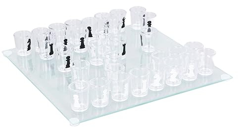 POENVFPO SIP -Glas -Schach -Set -Trinkspiel, 22,5 X 22,5 cm Schachbrett mit Schluckglasschachstücken Zum Spaß, Party, Freunden Versammeln