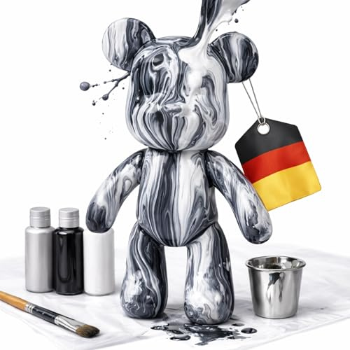 Worldwide DIY Oso para Pintar – Set de Pintura Creativa para Adultos y Niños | Figura de Oso incl. 3 Colores, Pinceles y Accesorios | Regalo y Decoración para el Hogar (Gracia Plateada)