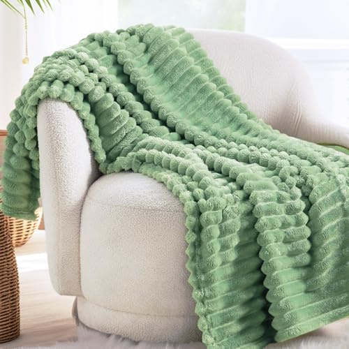 VANJOROY Coperta soffice in pile grande, per divano e letto, 300 g/m², leggera, verde salvia, 100% microfibra, pelosa, calda, accogliente, lussuosa coperta per divano, sedia, regalo da viaggio, 130 x