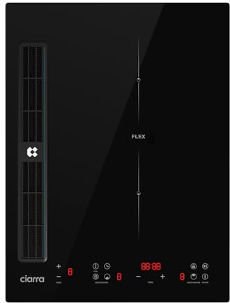 CIARRA ONE CBBEH392BF Piano Cottura con Cappa Aspirante integrato, Piano Cottura a Induzione, 39 cm, 2 Piastre, Flexzone, 9 Livelli, Sicurezza Bambini, Timer