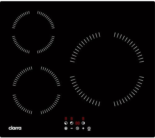 CIARRA Plaque Induction 3 Feux - Table de Cuisson Encastrable - Minuteur - 9 Niveaux de Puissance - Commande Tactile - AWBBIH3-A