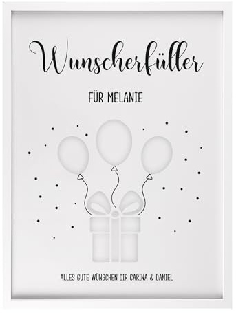 Herz & Heim® Personalisierter Bilderrahmen als Geldgeschenk „Wunscherfüller“ – Geschenkidee zum Geburtstag, Abschluss, Hochzeit oder Jubiläum (Weiß)